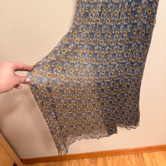 Zara Basic Floral Midi Dress M Sleeveless Boho Ruched Bodice Peasant Cottagecore - Picture 5 of 10